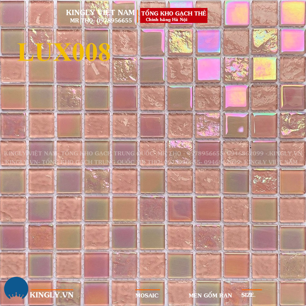 Gạch mosaic màu hồng ánh kim sa 300x300 LUX008